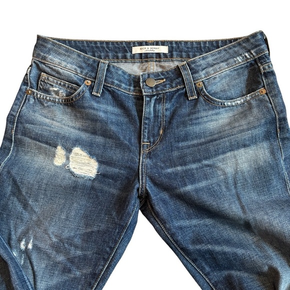 Rich And Skinny Classic Blue Straight Jeans with Faded Wash Distressing Size 26 - Picture 6 of 6